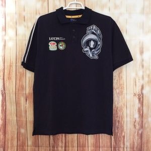 Vintage Lot 29 Fire Looney Toons Polo Collar Dark Blue Short Sleeve Shirt